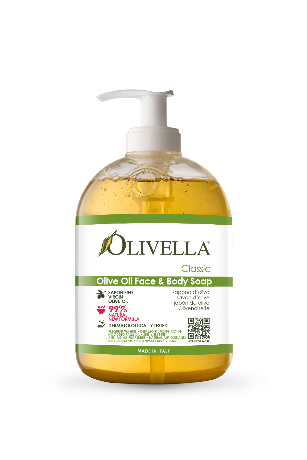 Sapone all'Olio di Oliva Liquido Viso & Corpo Classic